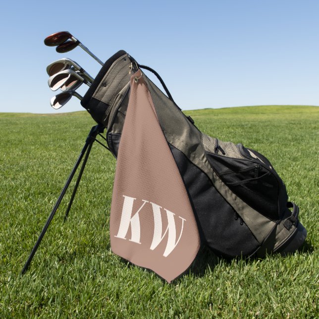Modern Mocha Brown Monogram Initials Personalised Golf Towel (Green)