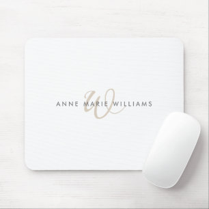 Modern Mocha Brown Script Monogram Mouse Pad