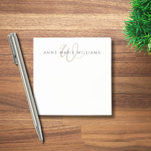 Modern Mocha Brown Script Monogram Post-it Notes
