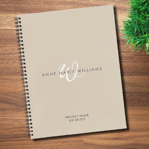 Modern Mocha Brown White Script Monogram Notebook