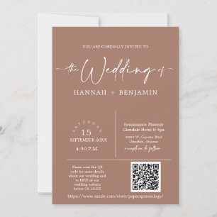 Modern Mocha Mousse Boho Arch QR Code Photo Invitation