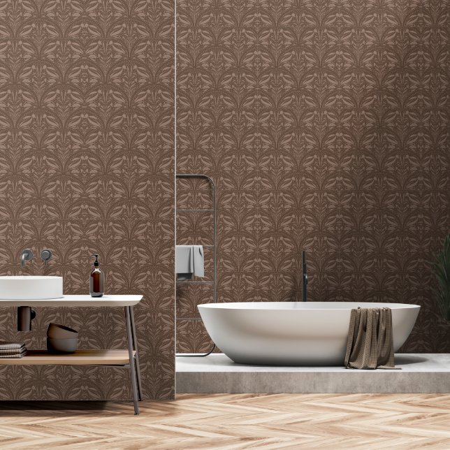Modern Mocha Mousse Brown Boho Art Deco Shell Wallpaper (Bathroom)