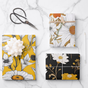 Modern Mod Boho Daisy Wildflower Floral  Wrapping Paper Sheet