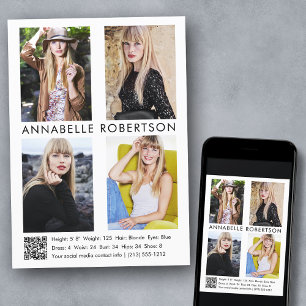 Modern Model Actor 4 Photos QR Code Comp Card