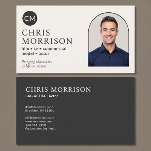 Modern Model Actor Photo Monogram Business Card