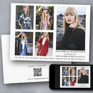 Modern Model Actor QR Code Back 5 Photo Comp Card