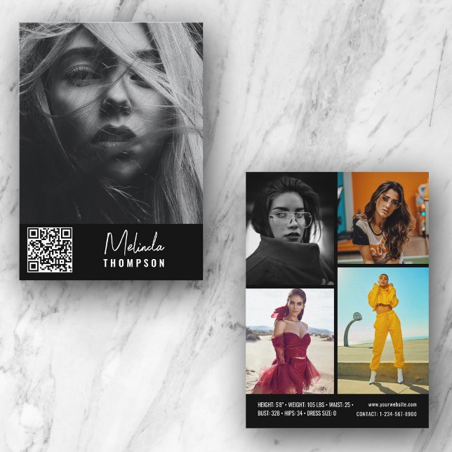 Modern Modelling Comp Card 5 Photo QR Code Black (Creator Uploaded)