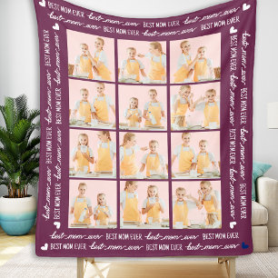 Modern MOM Custom 12 Photo Collage Mother's Day Fleece Blanket