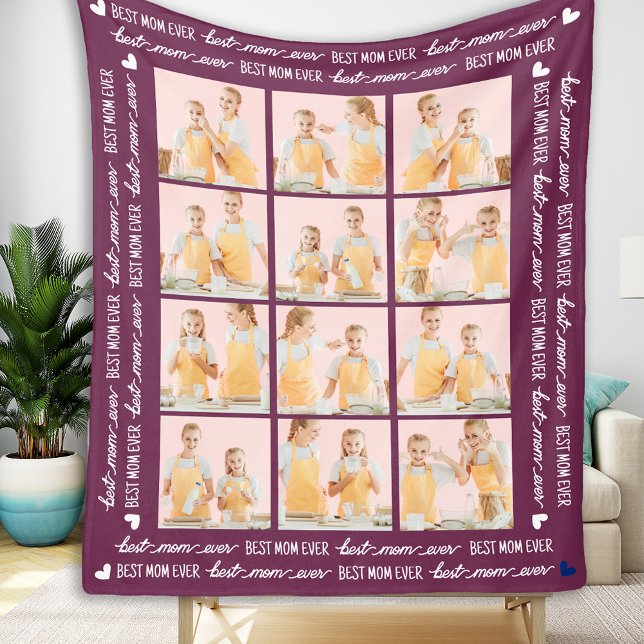 Modern MOM Custom 12 Photo Collage Mother's Day  Fleece Blanket (Creator Uploaded)