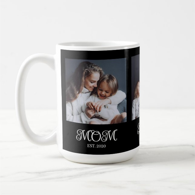 Modern Mom Established Script Black 3 Photo Coffee Mug (Left)