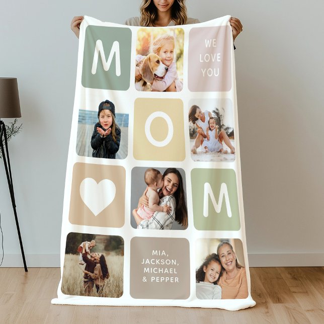 Modern MOM Photo Collage Mother's Day Cute Family Fleece Blanket (Creator Uploaded)