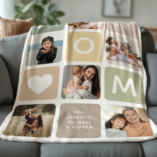 Modern MOM Photo Collage Mother's Day Cute Family Sherpa Blanket
