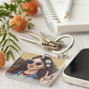 Modern Mona Lisa Painting - da Vinci Inspired Art Key Ring