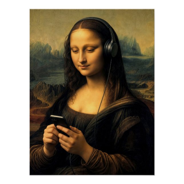 Modern Mona Lisa with Smartphone Poster (Front)