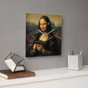 Modern Mona Lisa with Smartphone Square Wall Clock