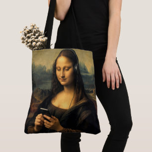 Modern Mona Lisa with Smartphone Tote Bag