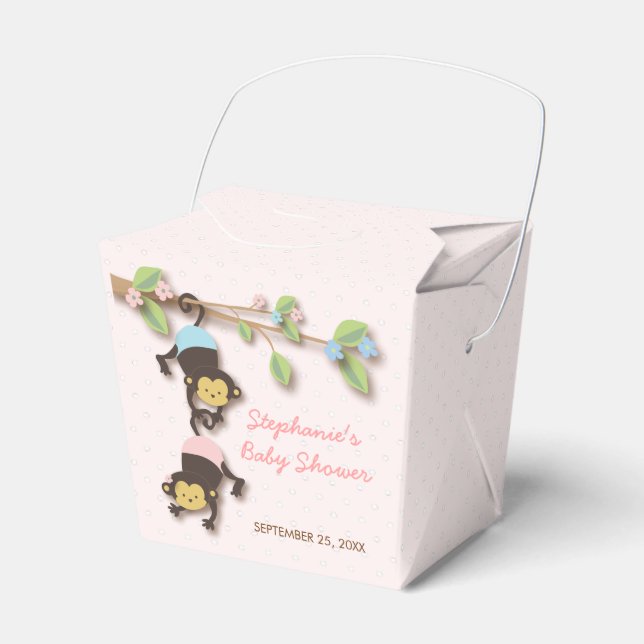 Modern Monkey Twin Girl & Boy Favour Box (Front Side)