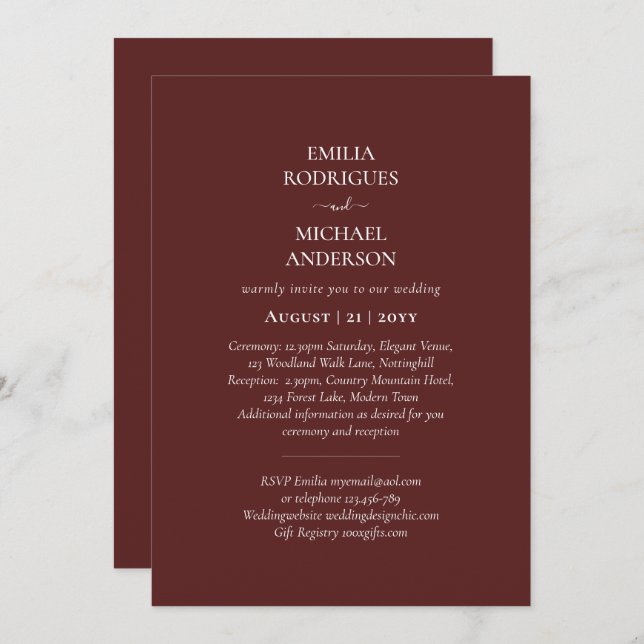 Modern Monochrome All in One Budget Wedding Invitation (Front/Back)