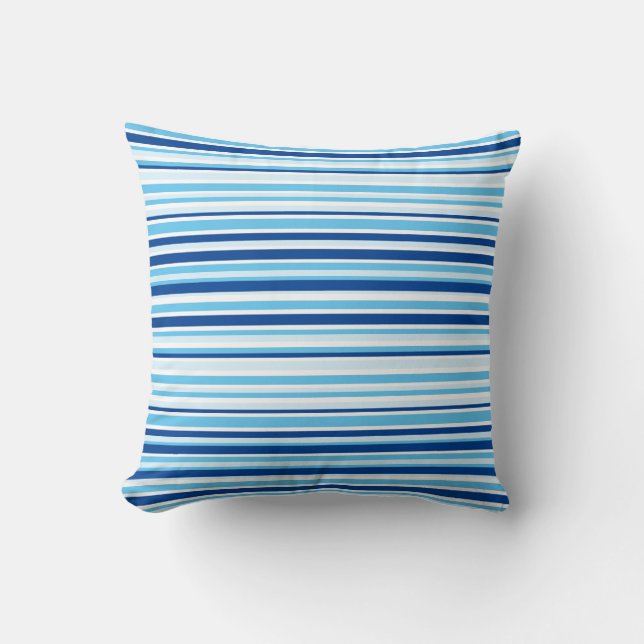 Modern Monochrome Blue Stripes Throw Pillow (Front)