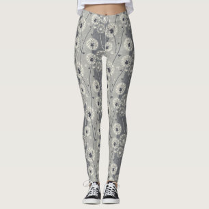 Modern Monochrome Dandelion Leggings