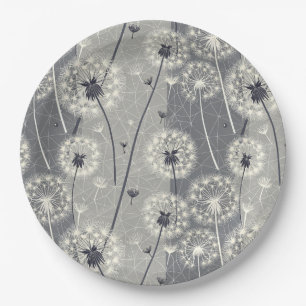 Modern Monochrome Dandelion Paper Plate