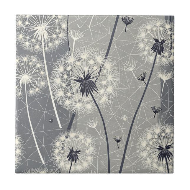 Modern Monochrome Dandelion Tile (Front)