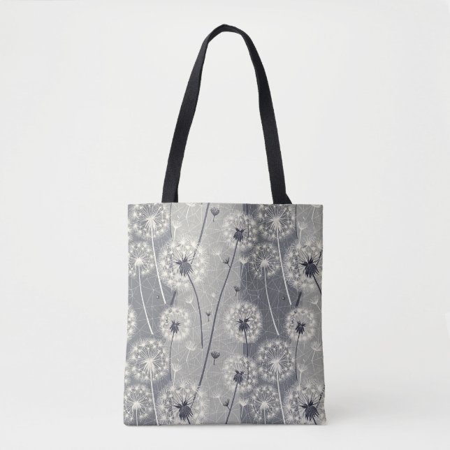 Modern Monochrome Dandelion Tote Bag (Front)