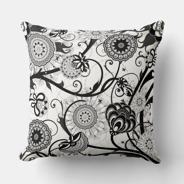 Modern Monochrome Floral  Cushion (Front)
