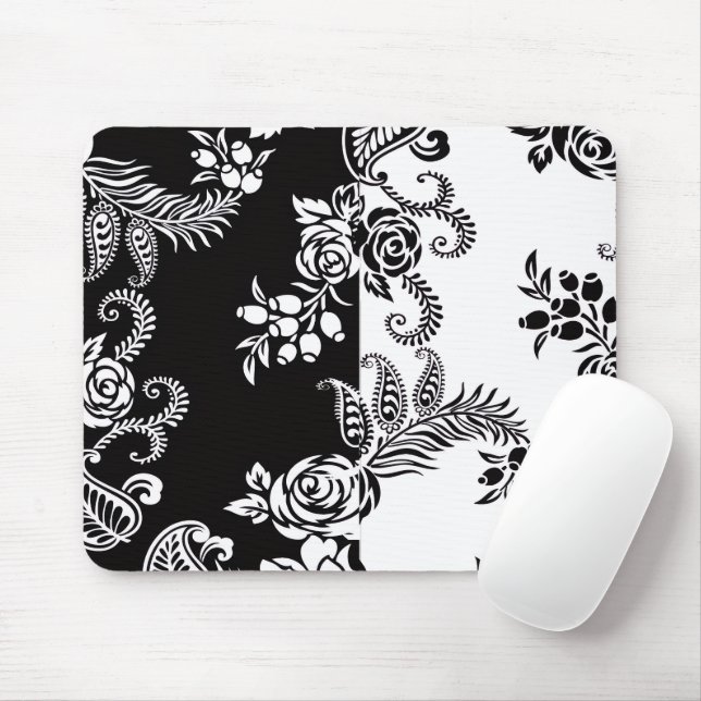 Modern Monochrome Floral Ergonomic Gel Mouse Pad (With Mouse)