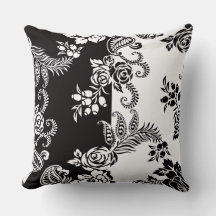 Modern Monochrome Floral Pattern Throw Pillow