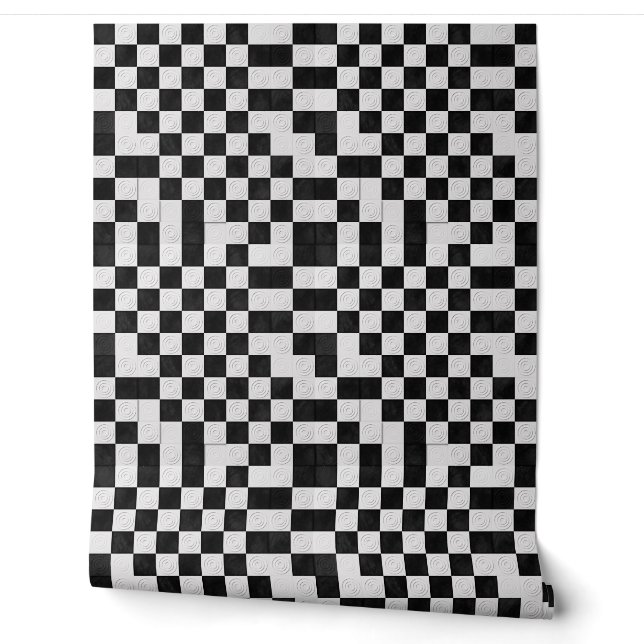 Modern Monochrome Geometric Embossed Circle Wallpaper (Unrolling)