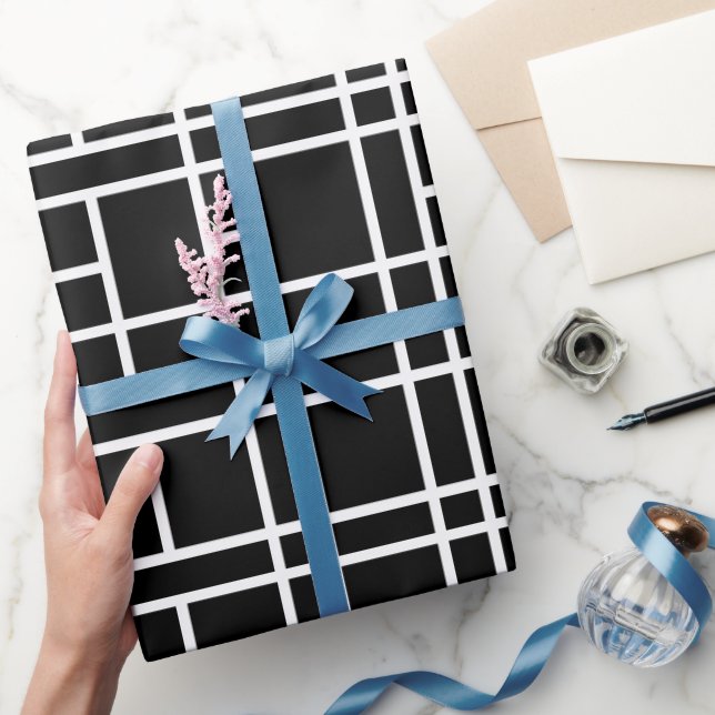 Modern Monochrome Grid Black Abstract Pattern Wrapping Paper (Gifting)