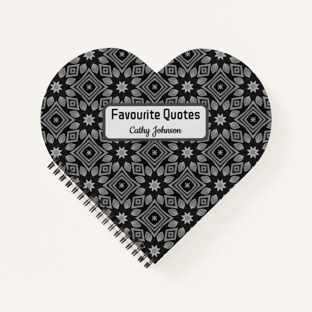 Modern Monochrome Heart-shaped Notebook (Front)