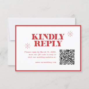 Modern Monochrome Red Wedding with QR Code RSVP Card