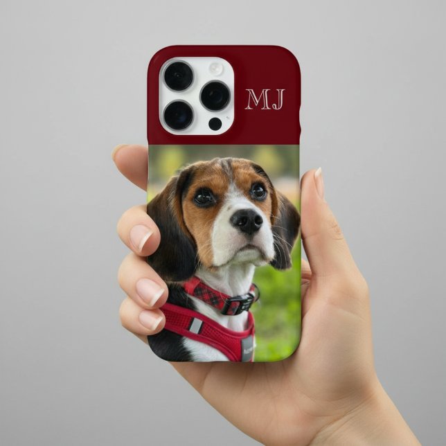 Modern Monogram 1 Photo Burgundy Red iPhone Case (Creator Uploaded)