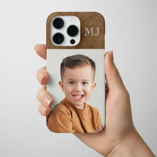 Modern Monogram 1 Photo Collage Distressed Brown iPhone 16 Pro Case
