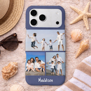Modern Monogram 3 Photo Collage Dusk Blue