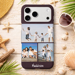 Modern Monogram 3 Photo Collage Plum Purple