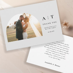 Modern Monogram 3 Photo Thank You Card