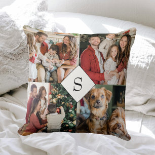 Modern Monogram 5 Family Photo Collage Cushion