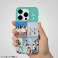 Modern Monogram 5 Photo Collage Aqua Blue Teal