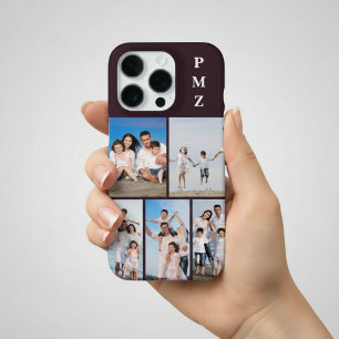 Modern Monogram 5 Photo Collage Plum Purple iPhone 16 Pro Case