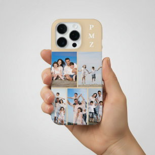 Modern Monogram 5 Photo Collage Sand Cream Beige iPhone 16 Pro Case