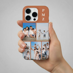 Modern Monogram 5 Photo Collage Terracotta iPhone 16 Pro Case