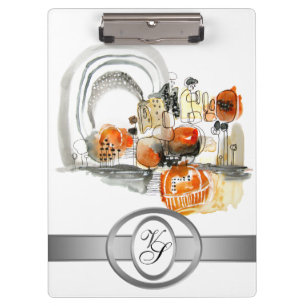 Modern Monogram Abstraction Black and Red Clipboard