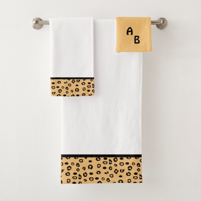 Modern Monogram and Leopard Pattern Bath Towel Set (Insitu)