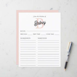 Modern Monogram and Name Pastel Pink Recipe