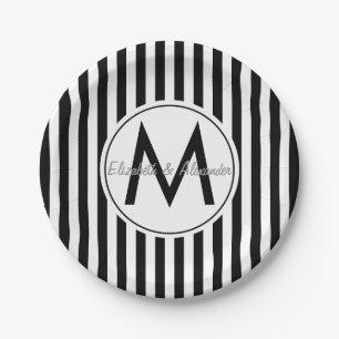 Modern Monogram and Names Custom Striped Paper Plate