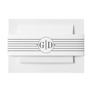 Modern monogram and stripes black, white wedding invitation belly band