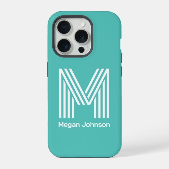 Modern Monogram Aqua iPhone Case (Back)